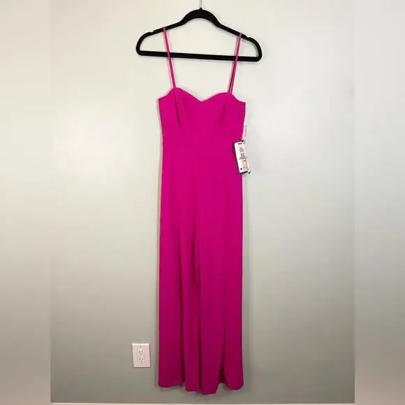 Bebe Sweetheart Neck Sleeveless Scuba Crepe Slit Jumpsuit Fuchsia Pink XS NWT - Picture 2 of 13